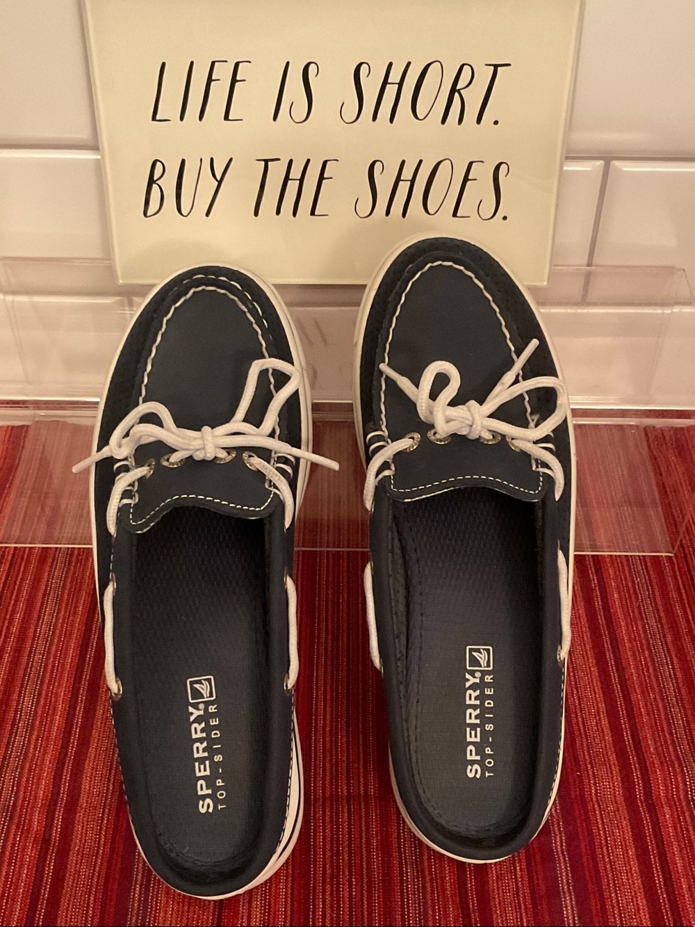 Sperry Navy & White Leather Boat Randi Slip On Mules Shoes Size 6